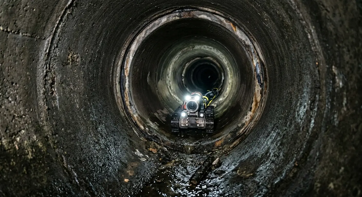 Robotic sewer camera inspecting pipe interior for Sewer Line Cleaning in Doraville